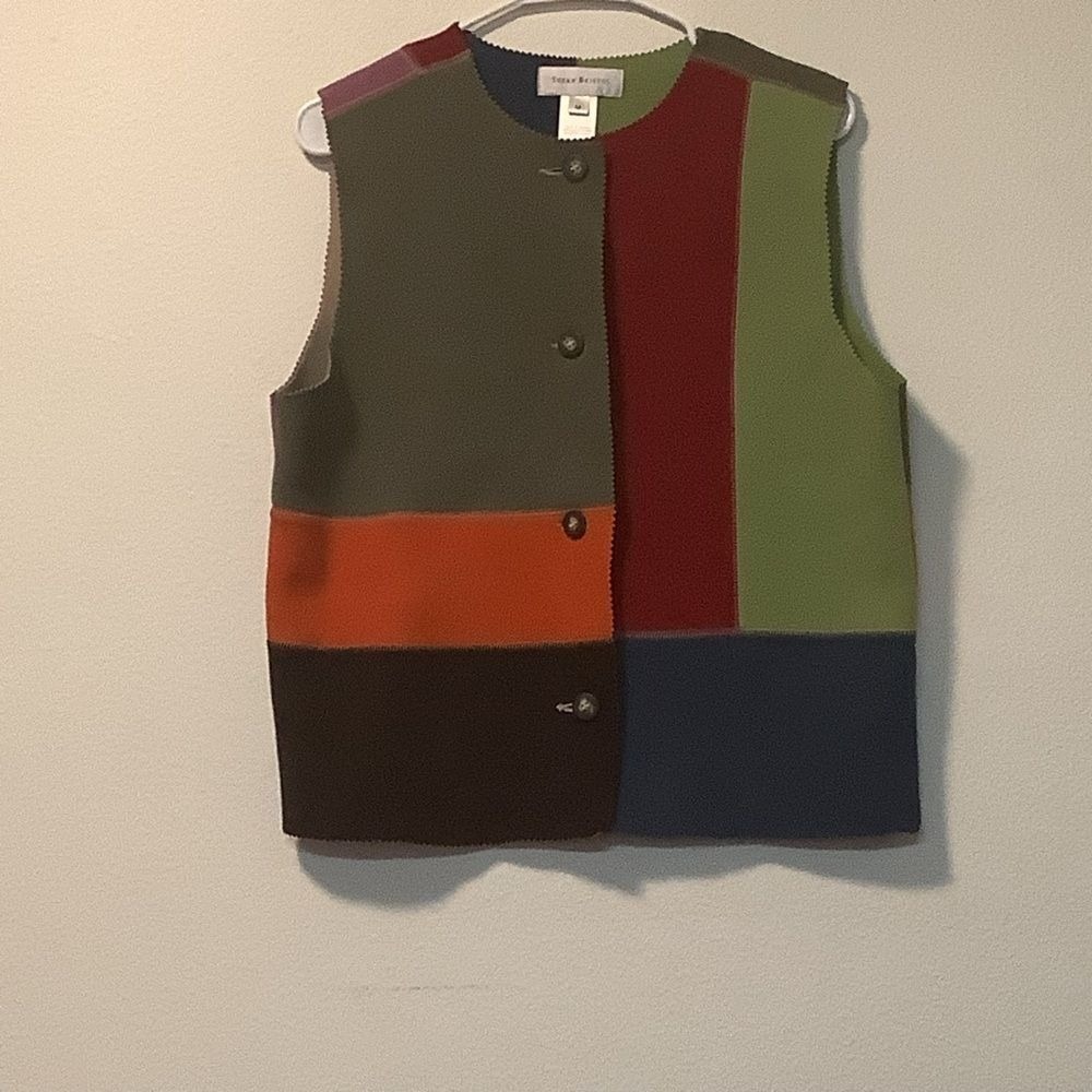 Susan Bristol Colorblock Patchwork Fleece Vest M